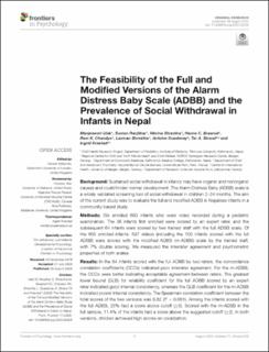 Norce Vitenarkiv The Feasibility Of The Full And Modified Versions Of The Alarm Distress Baby Scale Adbb And The Prevalence Of Social Withdrawal In Infants In Nepal